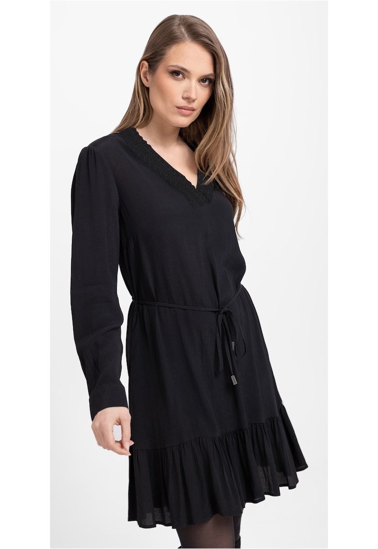 Rochie lejera din viscoza cu maneci lungi - G-Peya - decolteu in V - neagra