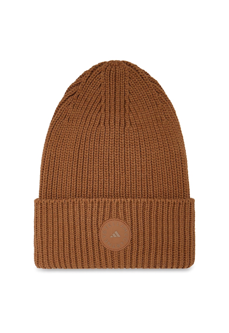 Caciula cu nervuri si logo - maro caramel