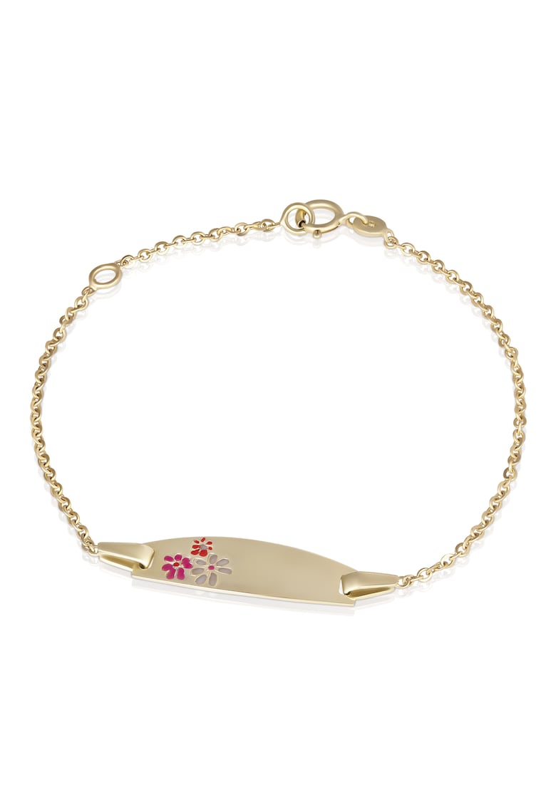 Brarata pentru Copii din Aur Galben de 14K cu Placuta Nume si Flori -