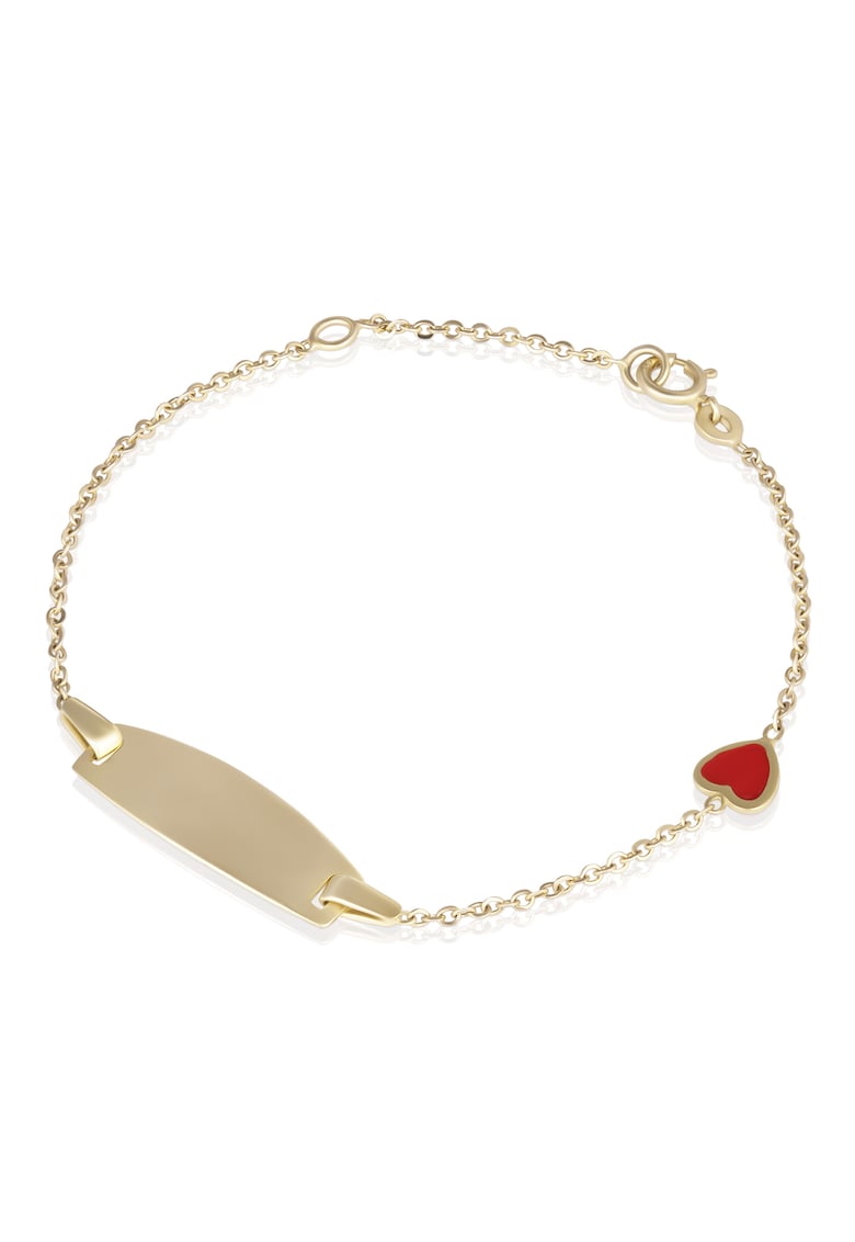 Brarata pentru Copii din Aur Galben de 14K cu Placuta Nume si Inima Rosie -