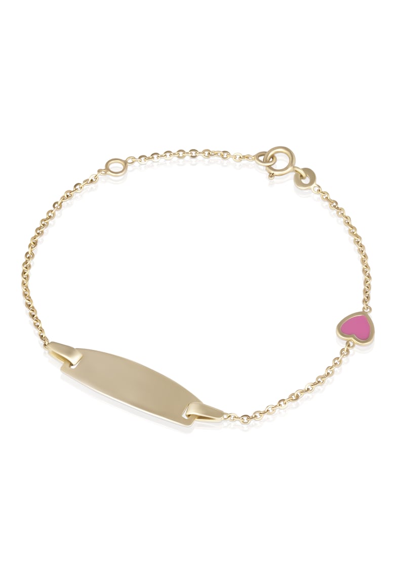 Brarata pentru Copii din Aur Galben de 14K cu Placuta Nume si Inima Roz -