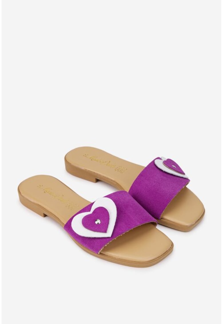 Sandale dama fuchsia din piele intoarsa model stil papuc