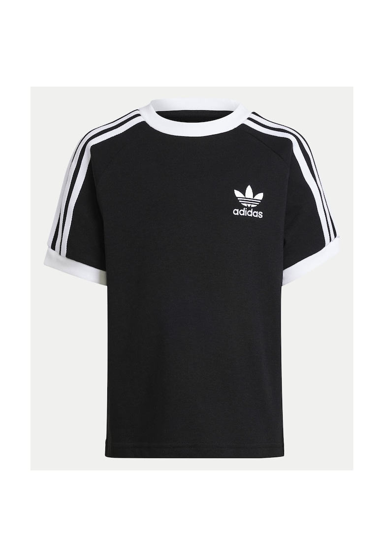 Tricou din bumbac cu decolteu la baza gatului si logo