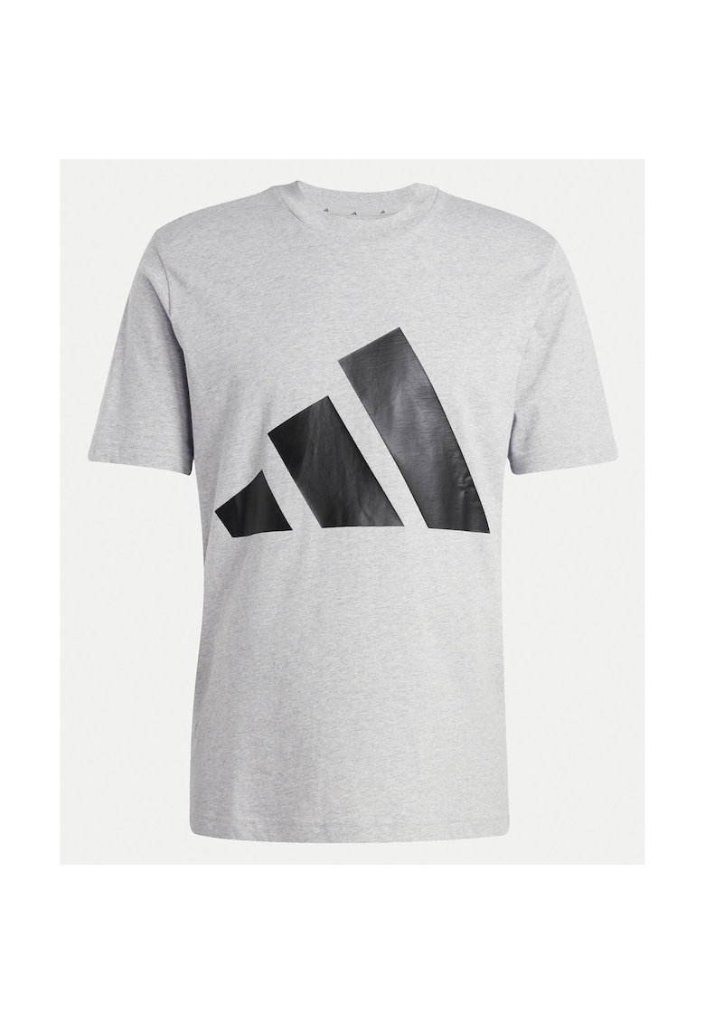 Tricou din bumbac cu imprimeu logo si decolteu la baza gatului