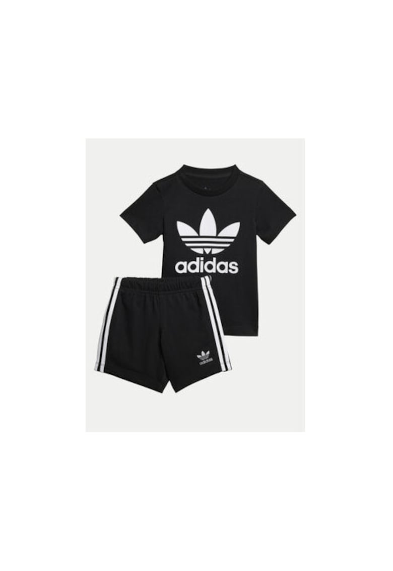 Compleu din bumbac cu tricou si pantaloni scurti - Negru