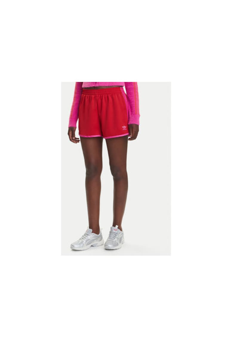 Pantaloni scurti de trening din poliester cu dungi si logo