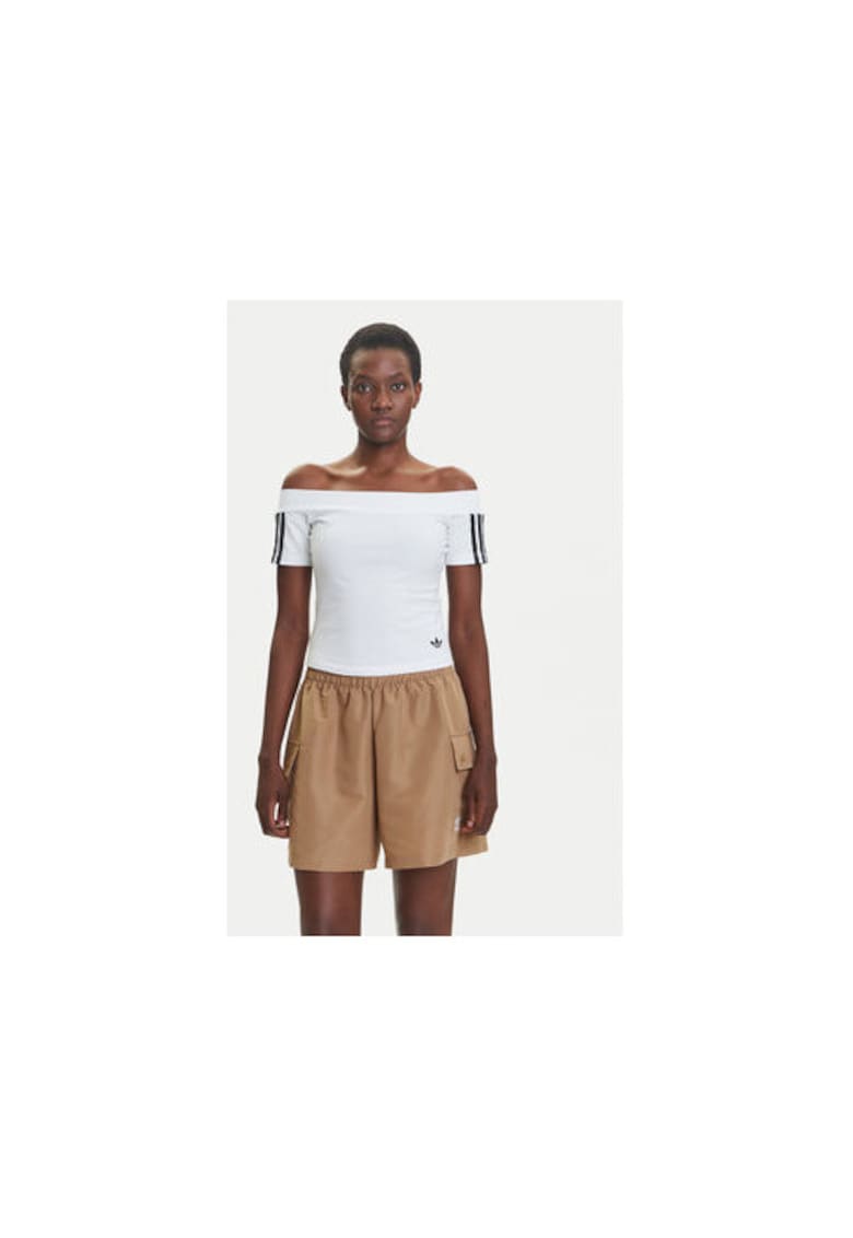 Bluza scurta din bumbac cu decolteu pe umeri si maneci scurte