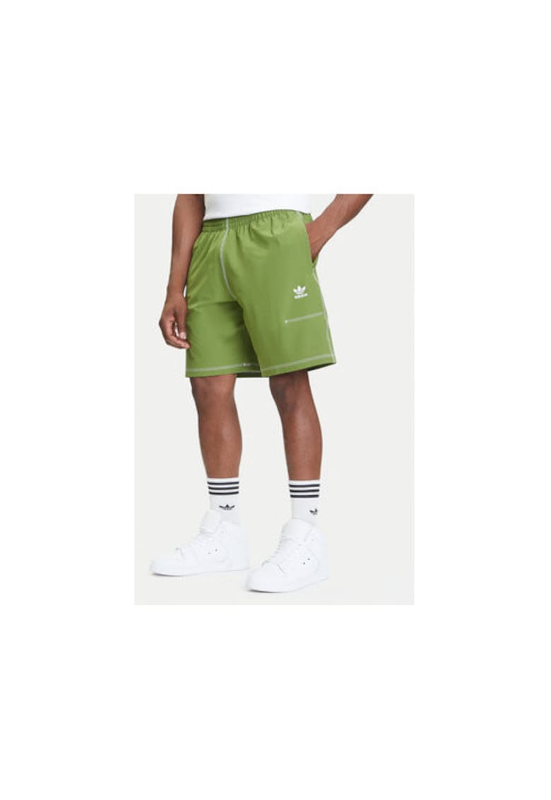 Pantaloni scurti de trening din poliester cu model cusut si logo