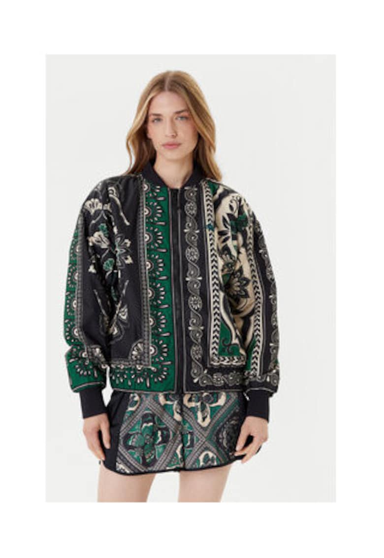 Geaca bomber printata cu maneci cazute -
