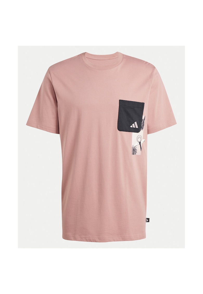 Tricou din bumbac cu buzunar pe piept si imprimeu