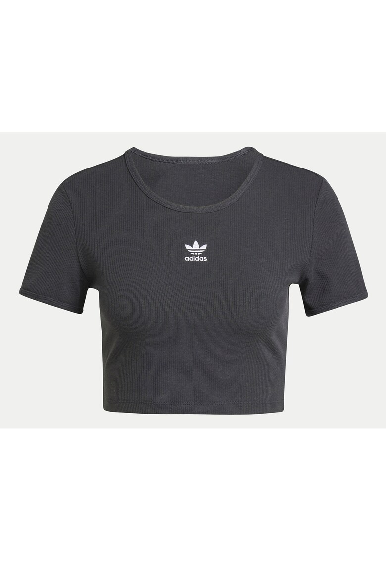 Tricou crop din bumbac cu decolteu la baza gatului