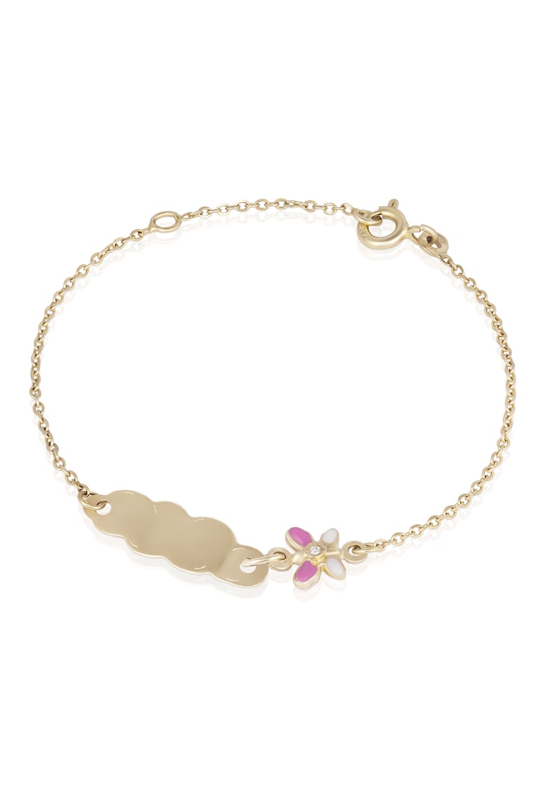 Bratara pentru Copii din Aur de 18K cu Diamant Natural - Placuta Nume si Fluture -