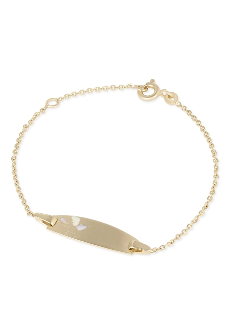 Bratara din Aur Galben de 14K cu Ingeras pentru Copii si Placuta Nume -