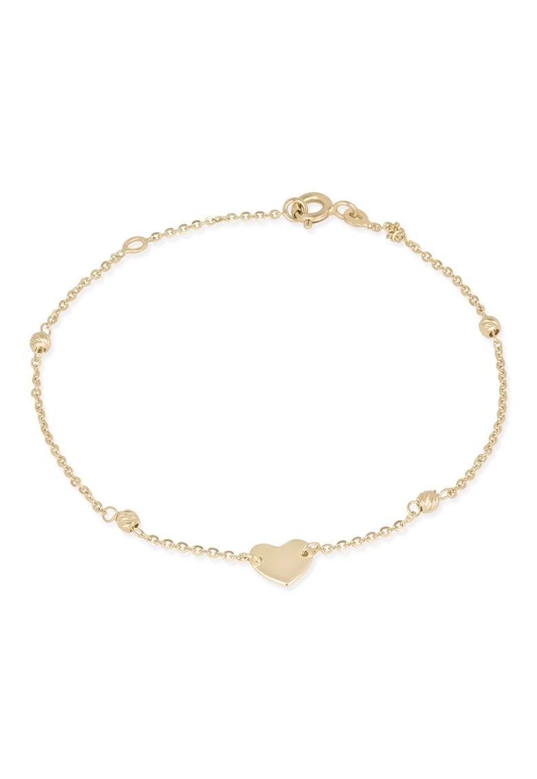Bratara din Aur Galben de 14K cu Inima si Bile Diamantate -