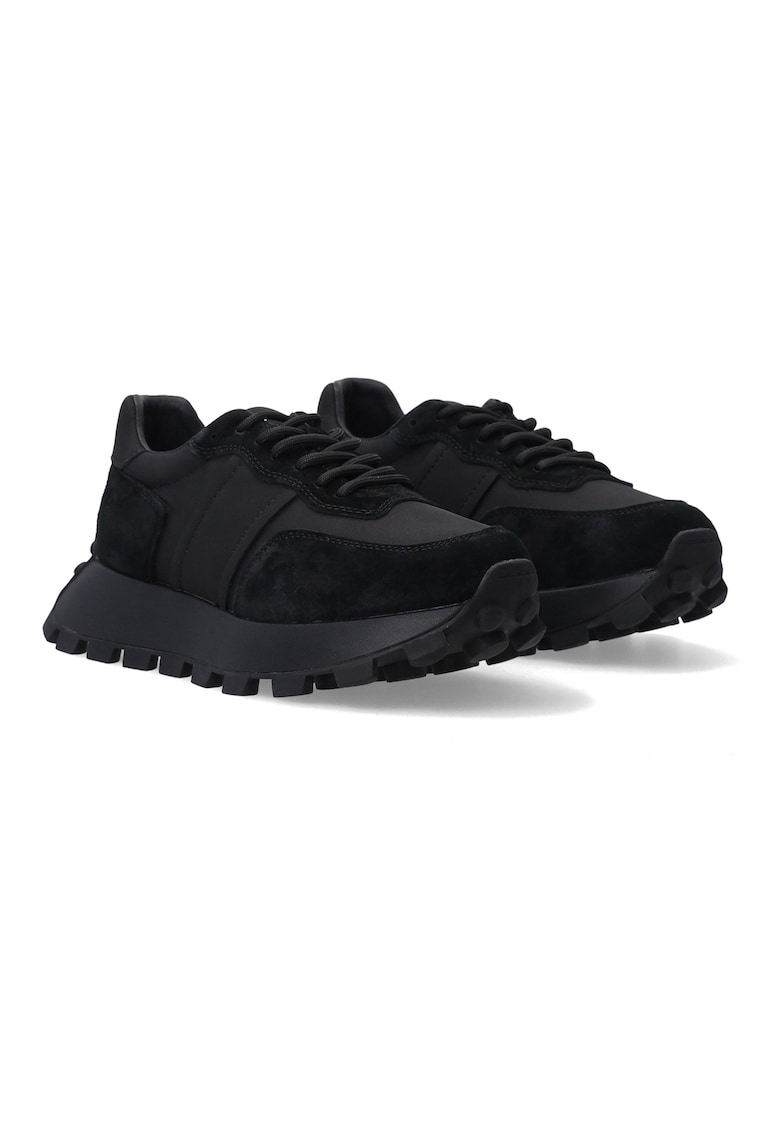 Pantofi sport cu insertii din piele intoarsa si talpa wedge