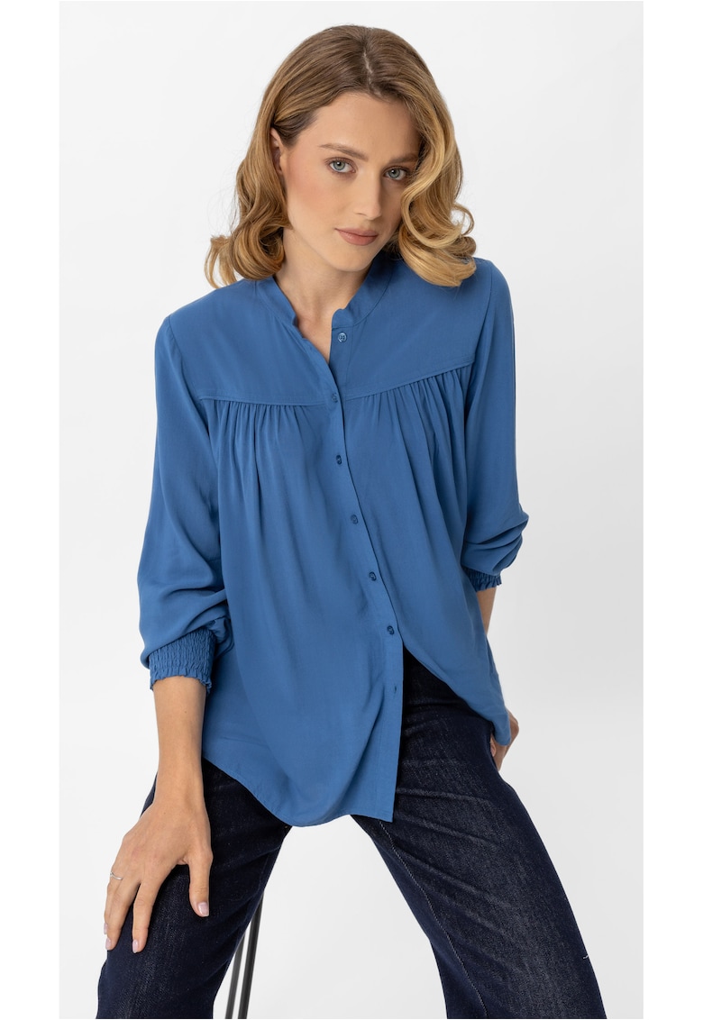 Bluza dama lejera - plisata - K-Enet - cu nasturi - maneci lungi cu mansete elastice - Albastru