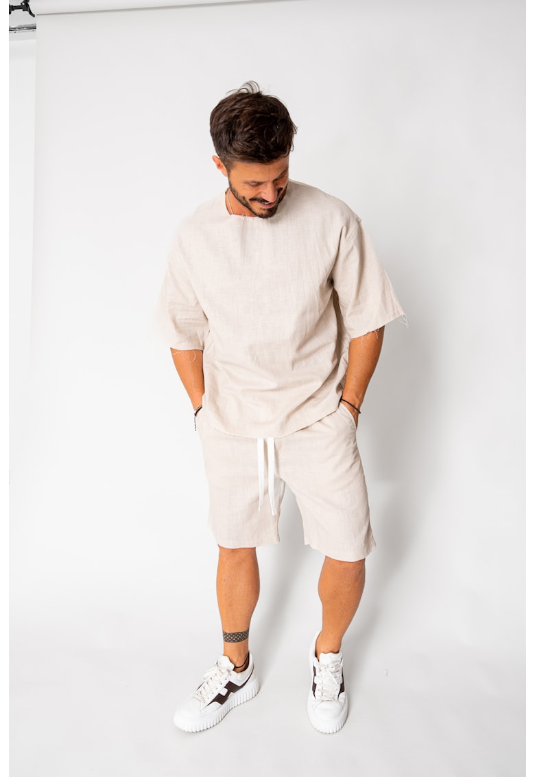 Set Lino 100% In Tricou si pantalon scurt Light Beige 17975 - Bej deschis