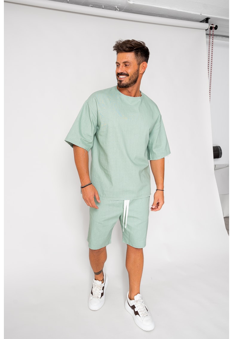 Set Lino 100% In Tricou si pantalon scurt Olive 17978 - Verde