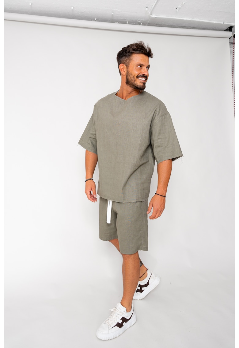 Set Lino 100% In Tricou si pantalon scurt Dark Olive 17981 - Verde masliniu inchis