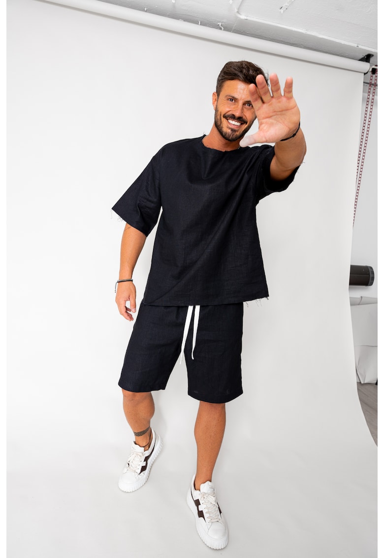 Set Lino 100% In Tricou si pantalon scurt Black 17972 - Negru