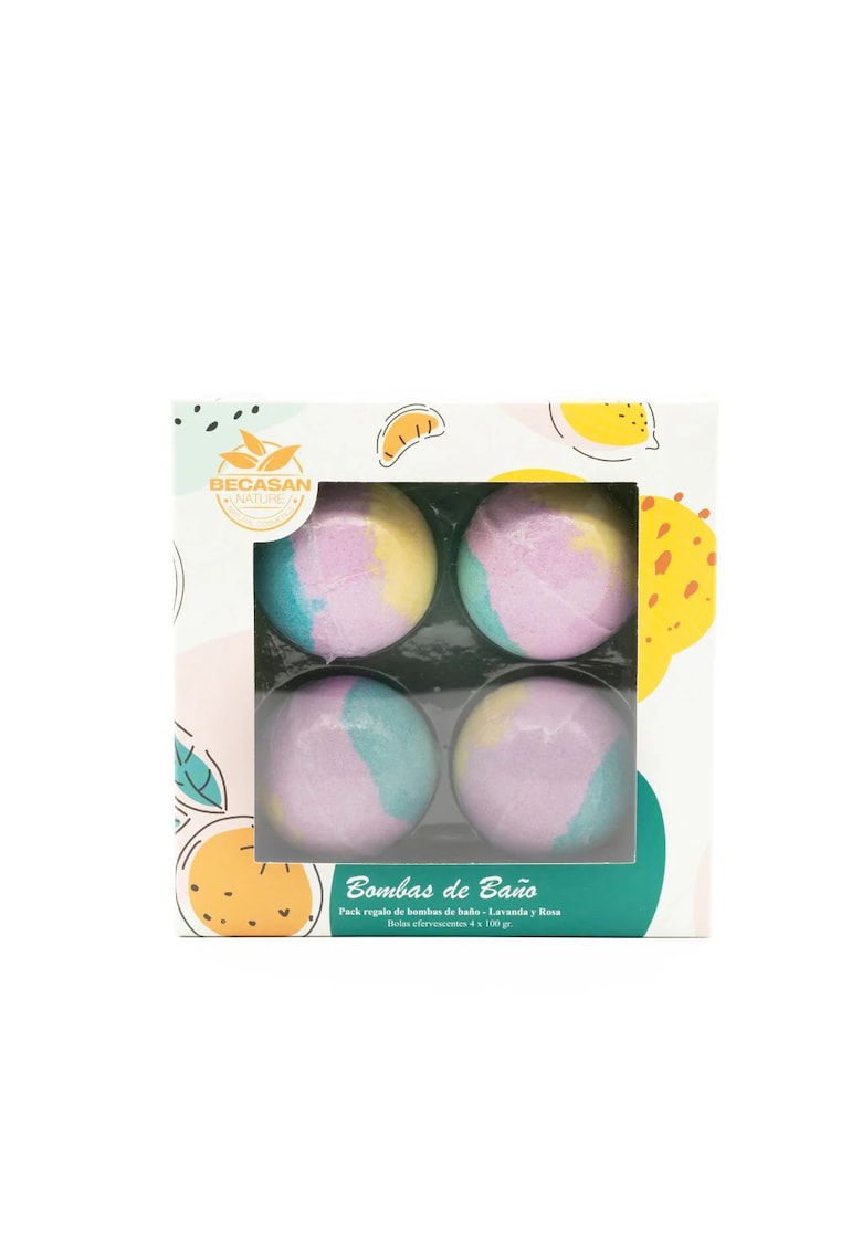 Set cadou bile de baie cu parfum de lavanda si trandafir - 4 x 100 gr Set cadou bile de baie cu parfum de lavanda si trandafir - 4 x 100 gr