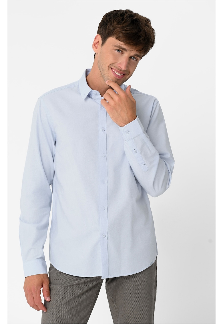 Camasa din bumbac cu guler fixat cu nasturi - maneci lungi - K-Femo - Regular Fit - Albastru deschis