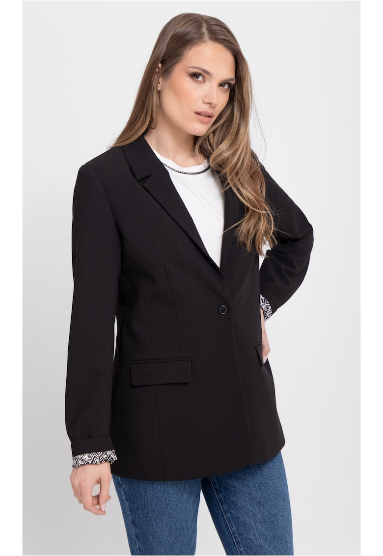 Sacou pentru dama cu nasturi JB-Kadia - cu buzunare cu clapa - negru