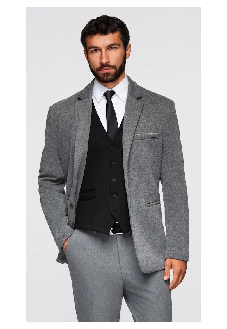 Sacou tricotat cu croiala ajustata OM-BLZB-0100 - Gri inchis