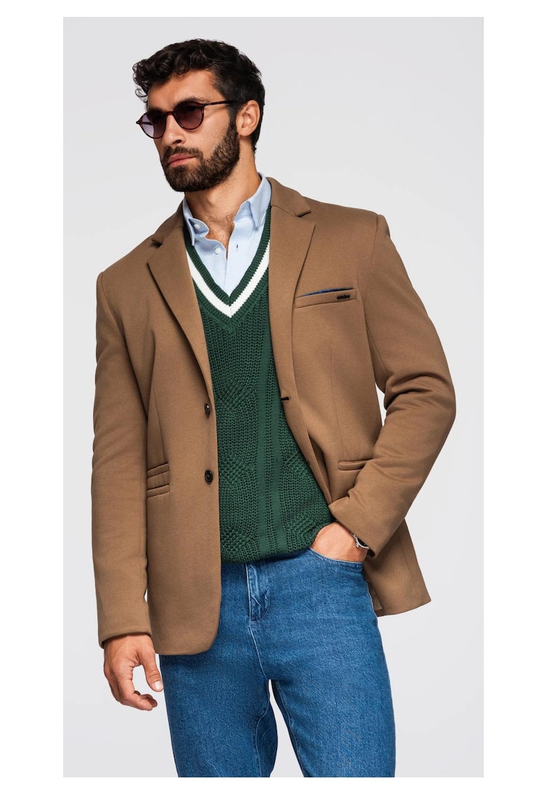 Sacou tricotat cu croiala ajustata OM-BLZB-0100 - Maro deschis