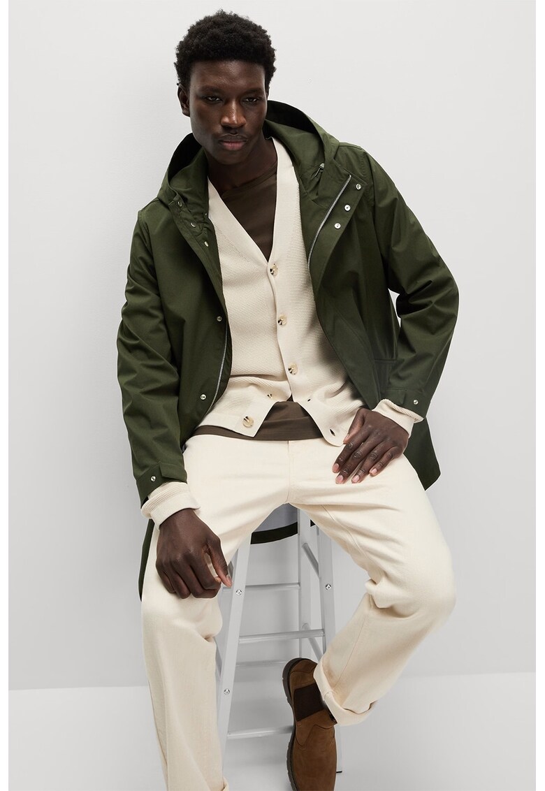 Jacheta cu gluga si buzunare laterale - Kaki inchis