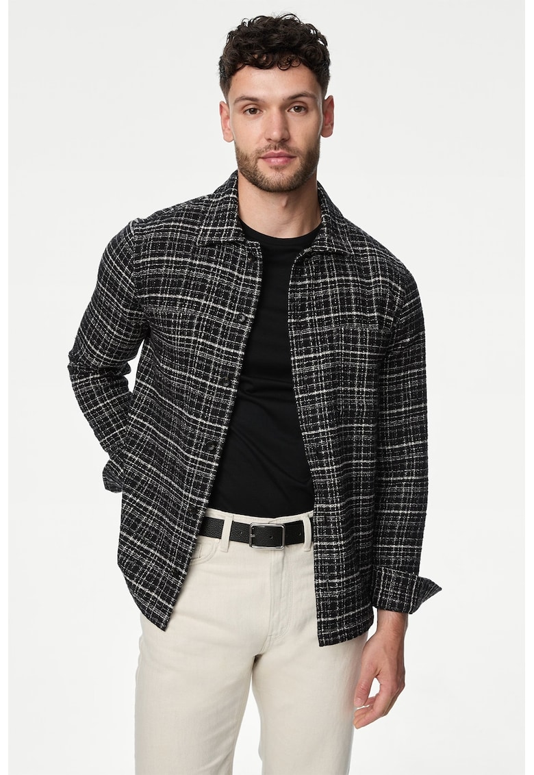 Jacheta-camasa in carouri cu buzunar pe piept