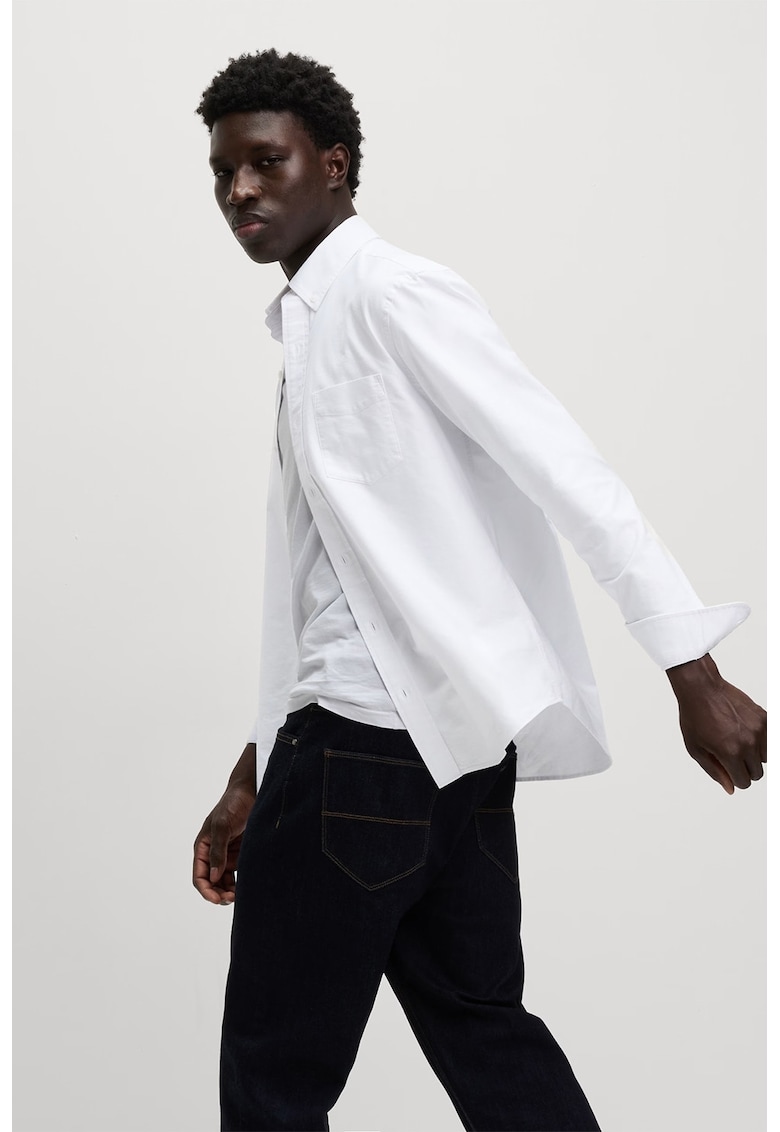 Marks Spencer Camasa din bumbac cu guler fixat cu nasturi - Alb/Alb optic