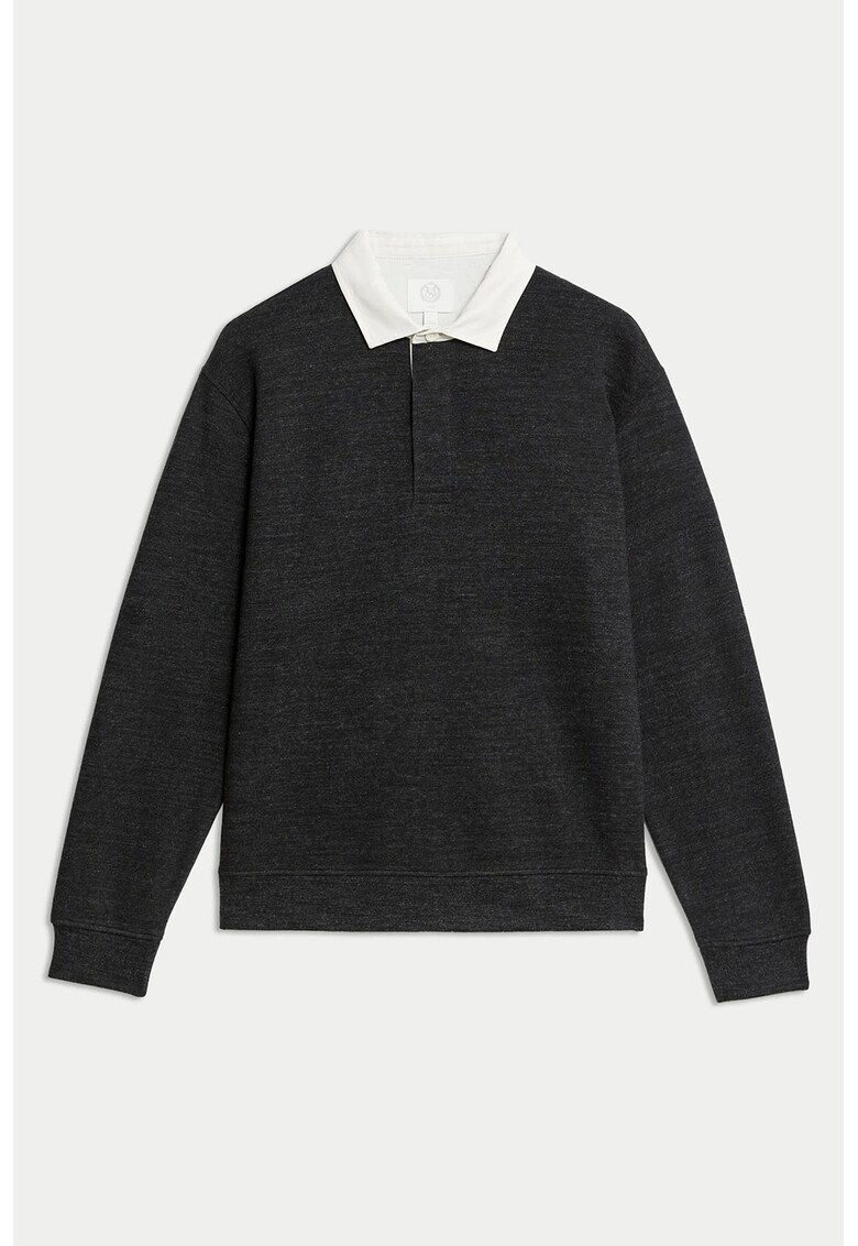 Bluza de trening cu guler clasic contrastant - Gri antracit