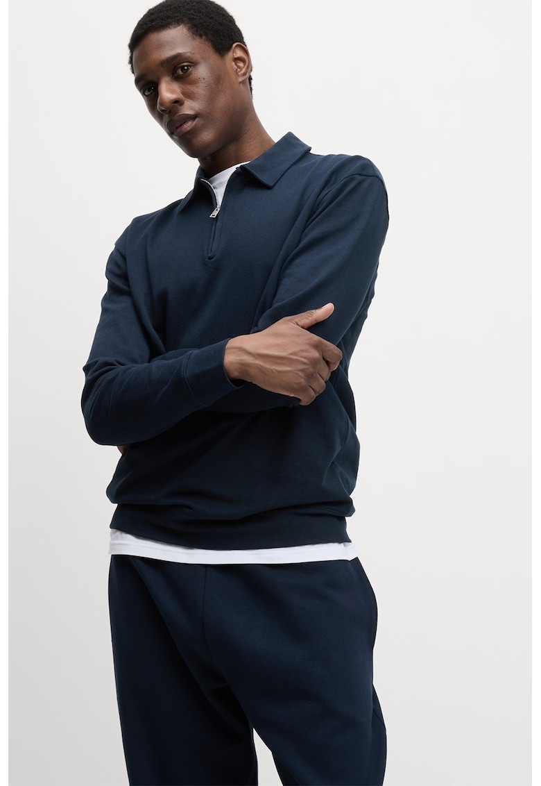 Bluza de trening din amestec de lyocell cu fenta cu fermoar - Bleumarin