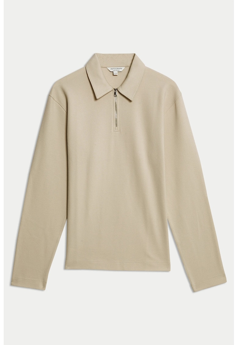 Bluza polo cu fenta cu fermoar - Maro nisip