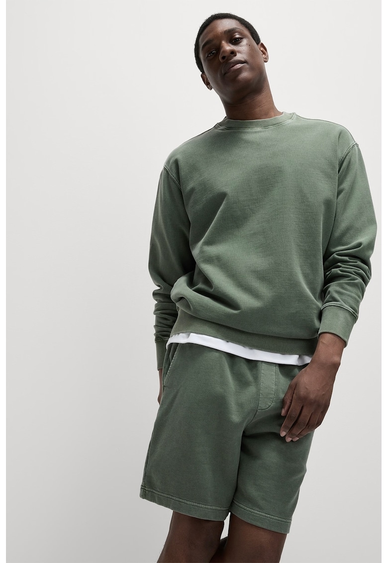 Bluza de trening din bumbac cu decolteu la baza gatului - Verde feriga