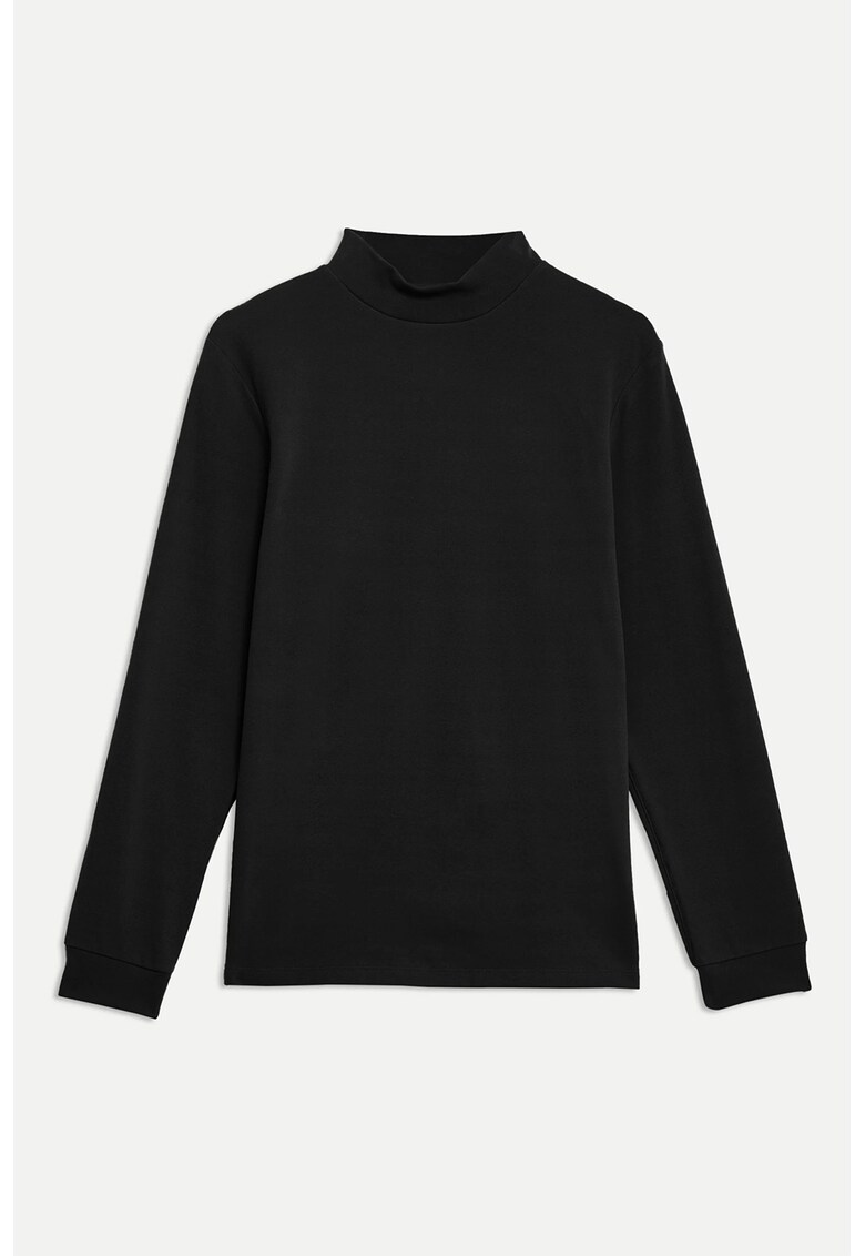 Bluza din amestec de bumbac cu guler scurt - Negru