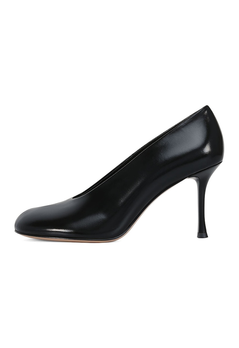 Pantofi din piele cu varf rotund si toc stiletto - Negru