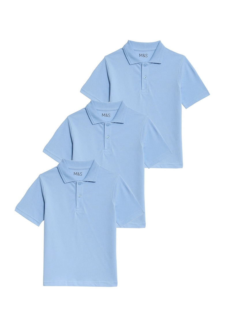 Marks Spencer Set de tricouri din bumbac cu guler polo - 3 piese - Albastru lavanda