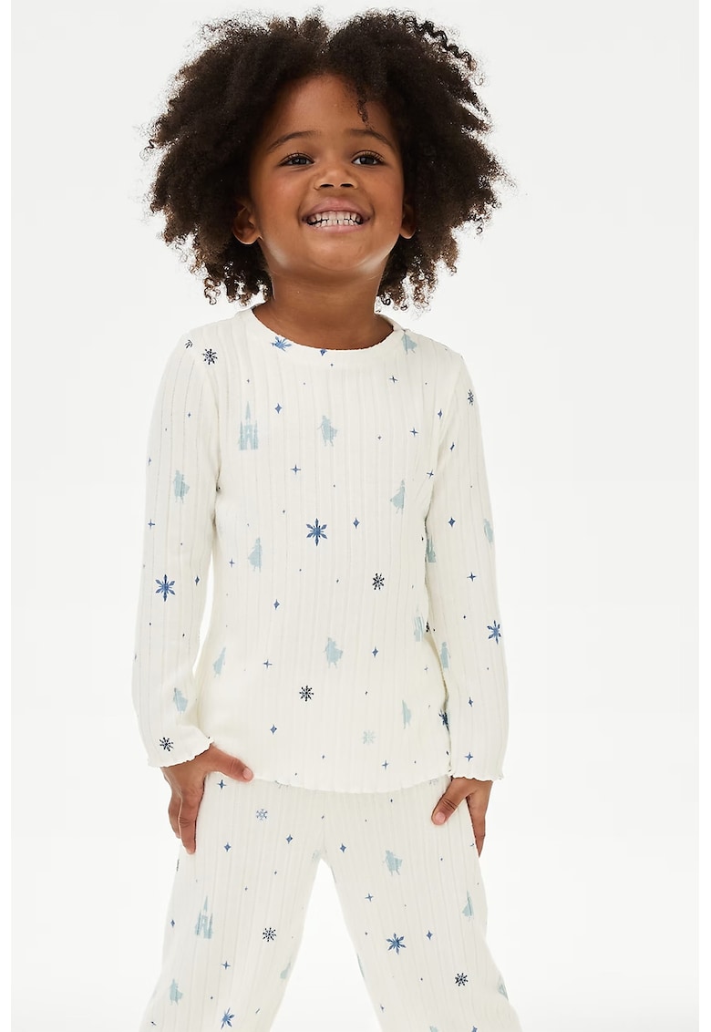 Pijama cu imprimeu si decolteu la baza gatului