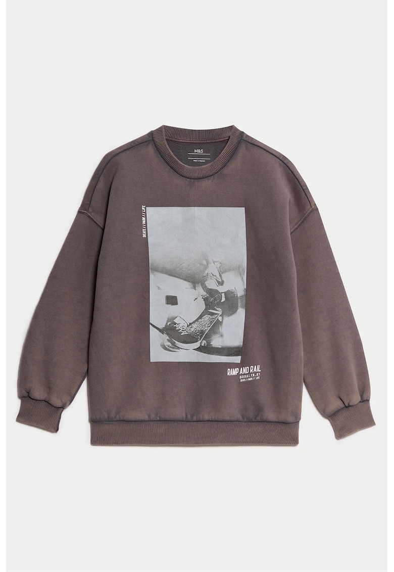 Bluza de trening cu imprimeu si maneci cazute