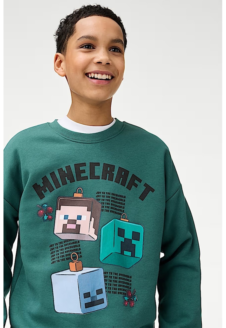 Bluza de trening cu maneci cazute si imprimeu grafic si cu text