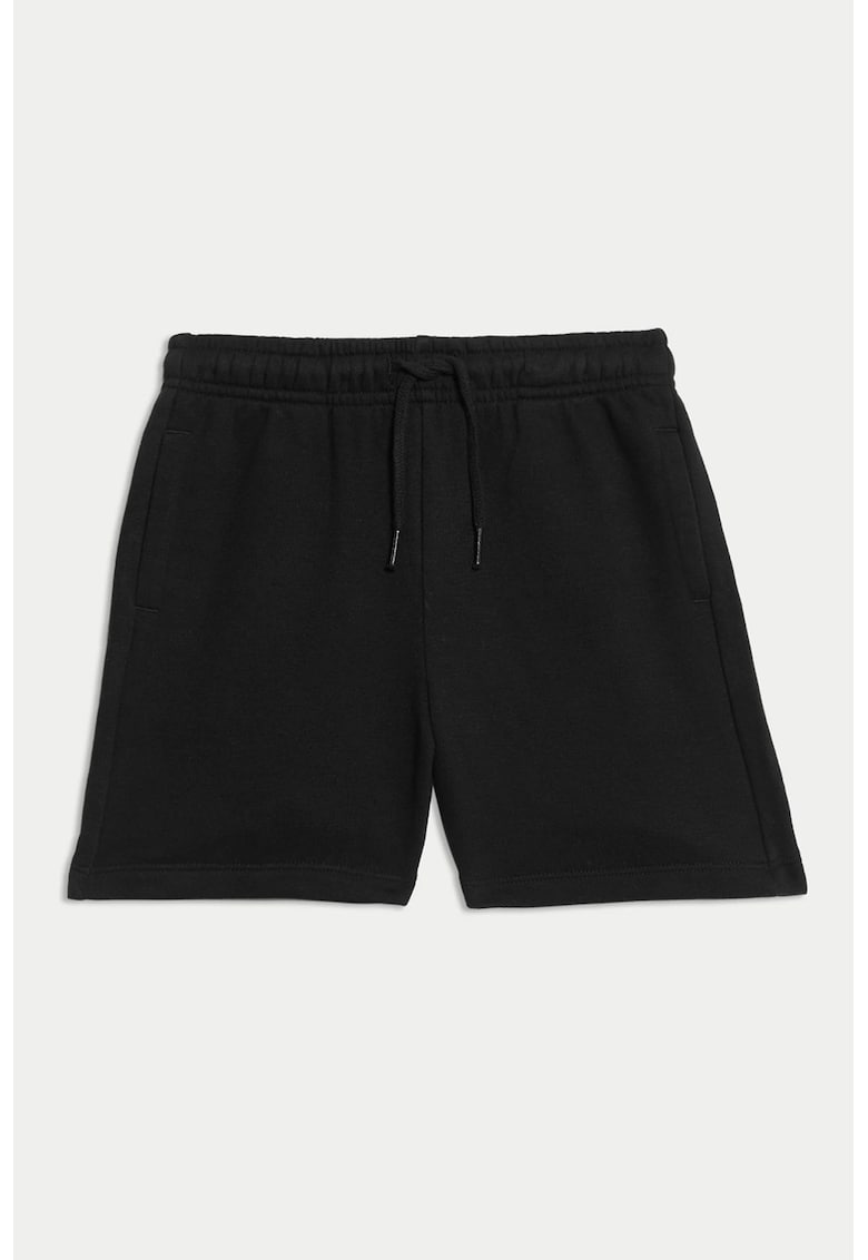 Pantaloni scurti uni cu snur in talie - Negru