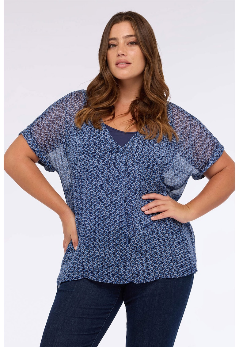 Bluza din sifon cu decolteu in V - Albastru prafuit