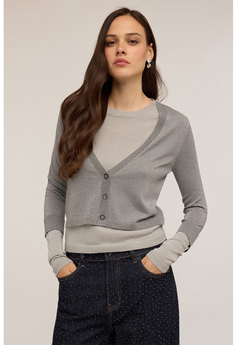 Pulover cu insertii stralucitoare si design 2-in-1