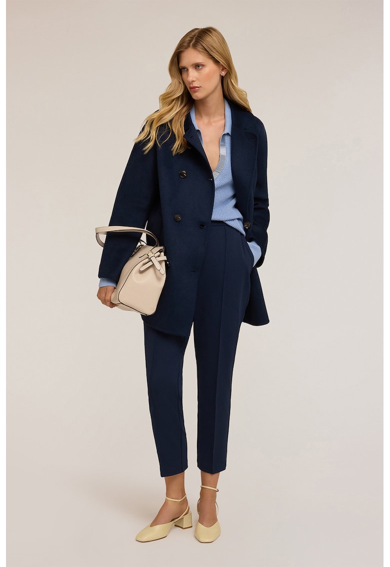 Pantaloni crop cu croiala conica si detalii cu pensa