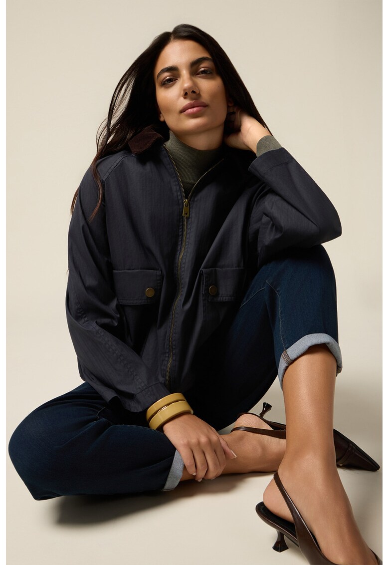 Jacheta cu gluga si fermoar - Albastru prafuit