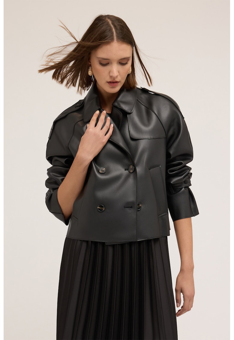 Jacheta din piele ecologica cu design cu nasturi dubli