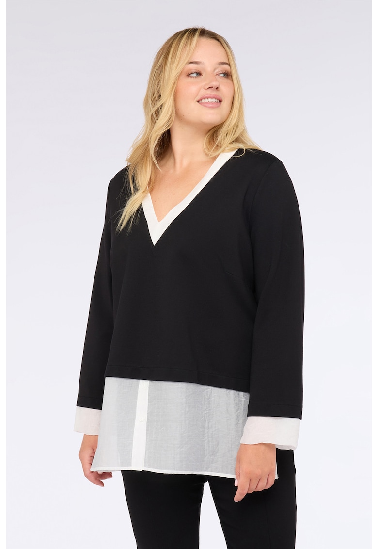 Bluza uni cu decolteu in V - Alb/Bleumarin