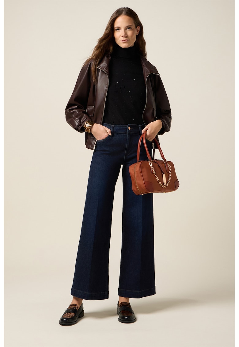 Blugi crop cu croiala ampla - Bleumarin